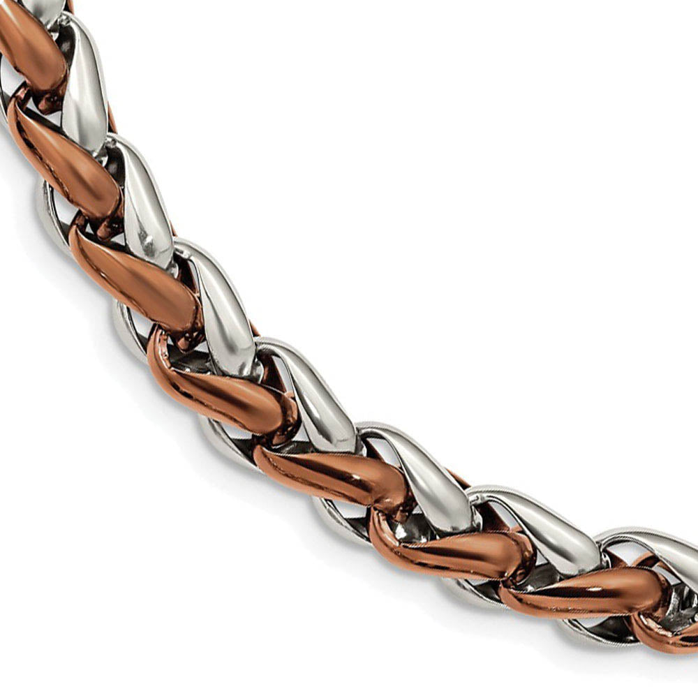 Men's 11mm Stainless Steel & Brown Plated Spiga Chain Necklace, 24 In