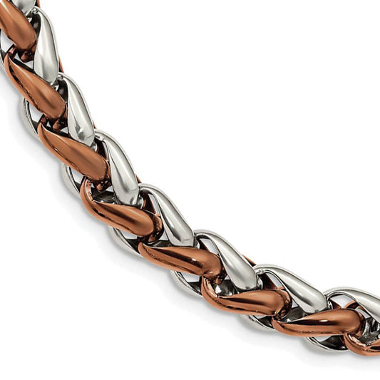 Men's 11mm Stainless Steel & Brown Plated Spiga Chain Necklace, 24 In