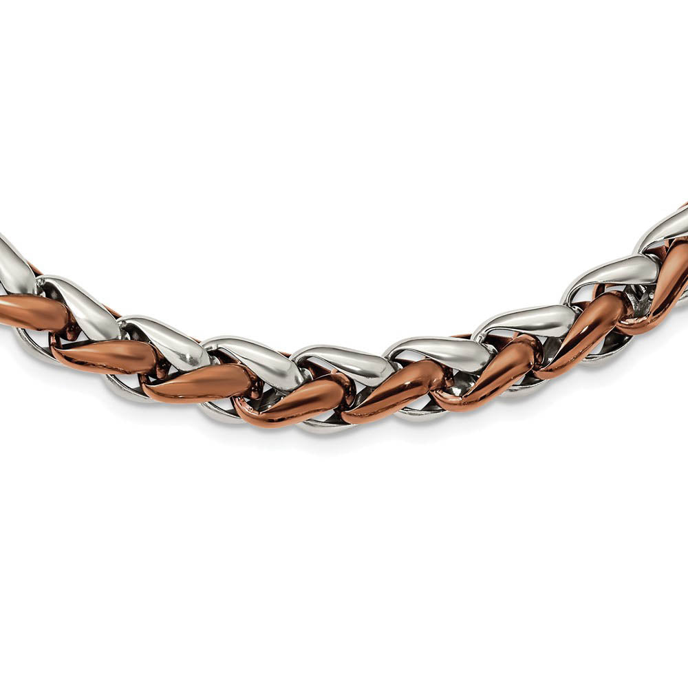 Men's 11mm Stainless Steel & Brown Plated Spiga Chain Necklace, 24 In