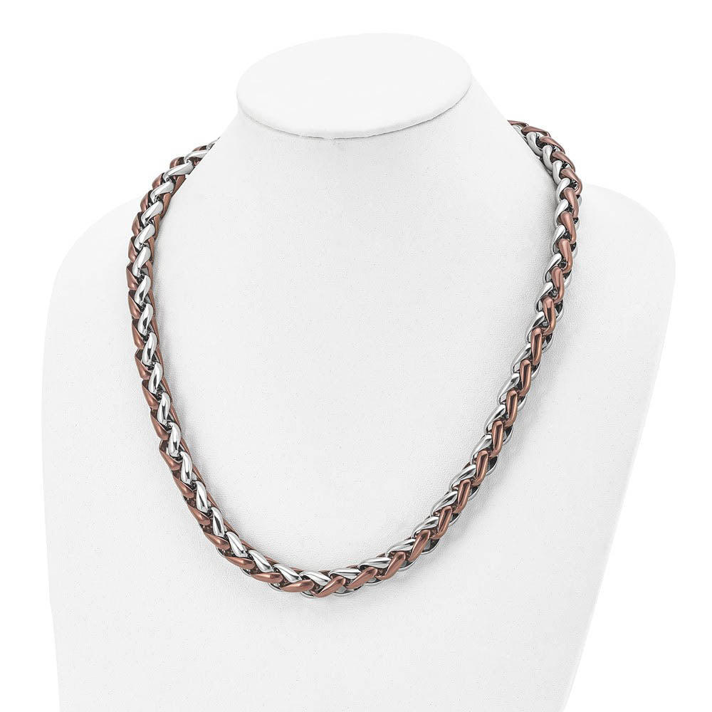 Men's 11mm Stainless Steel & Brown Plated Spiga Chain Necklace, 24 In