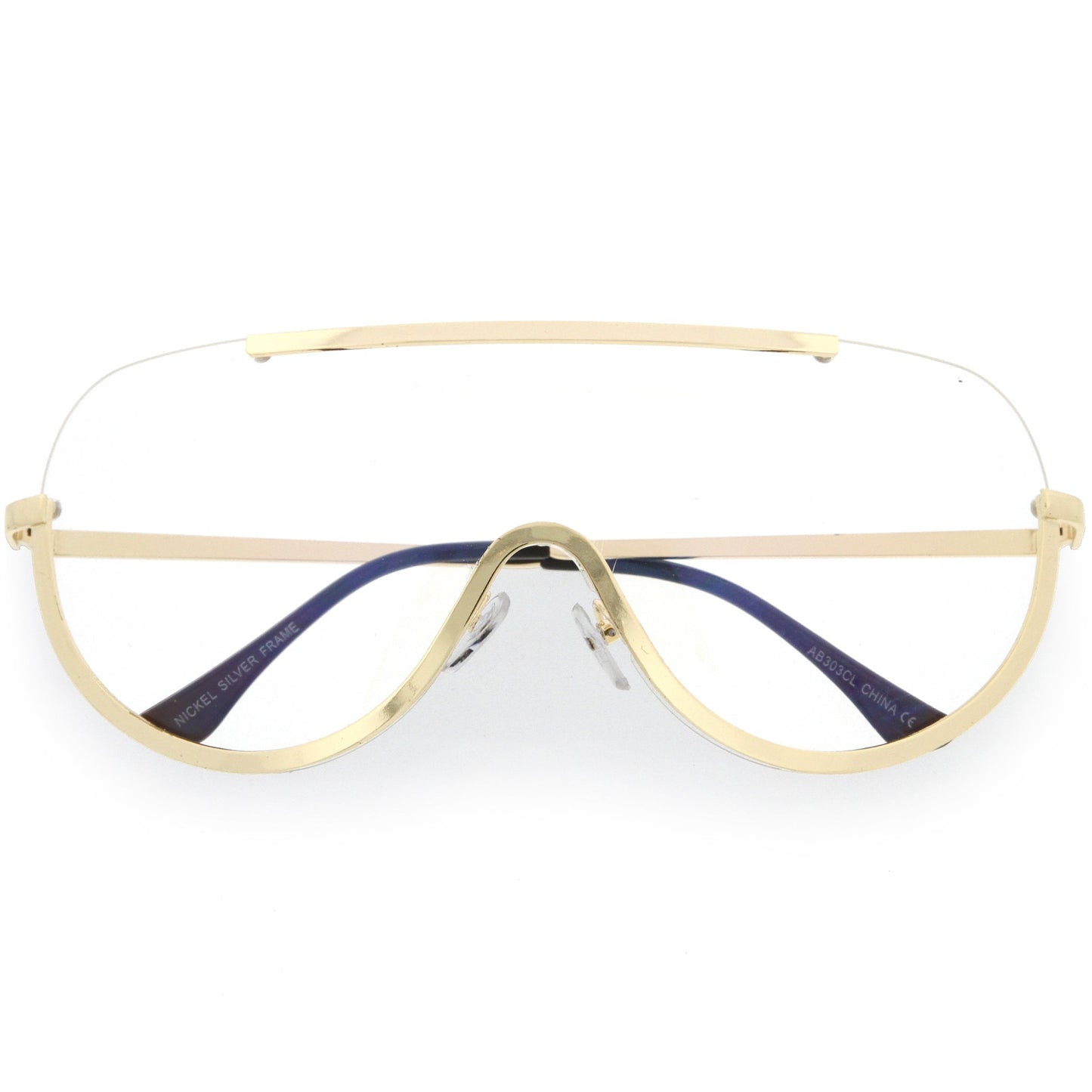 Oversize Semi Rimless Metal Trim Shield Blue Light Glasses C460
