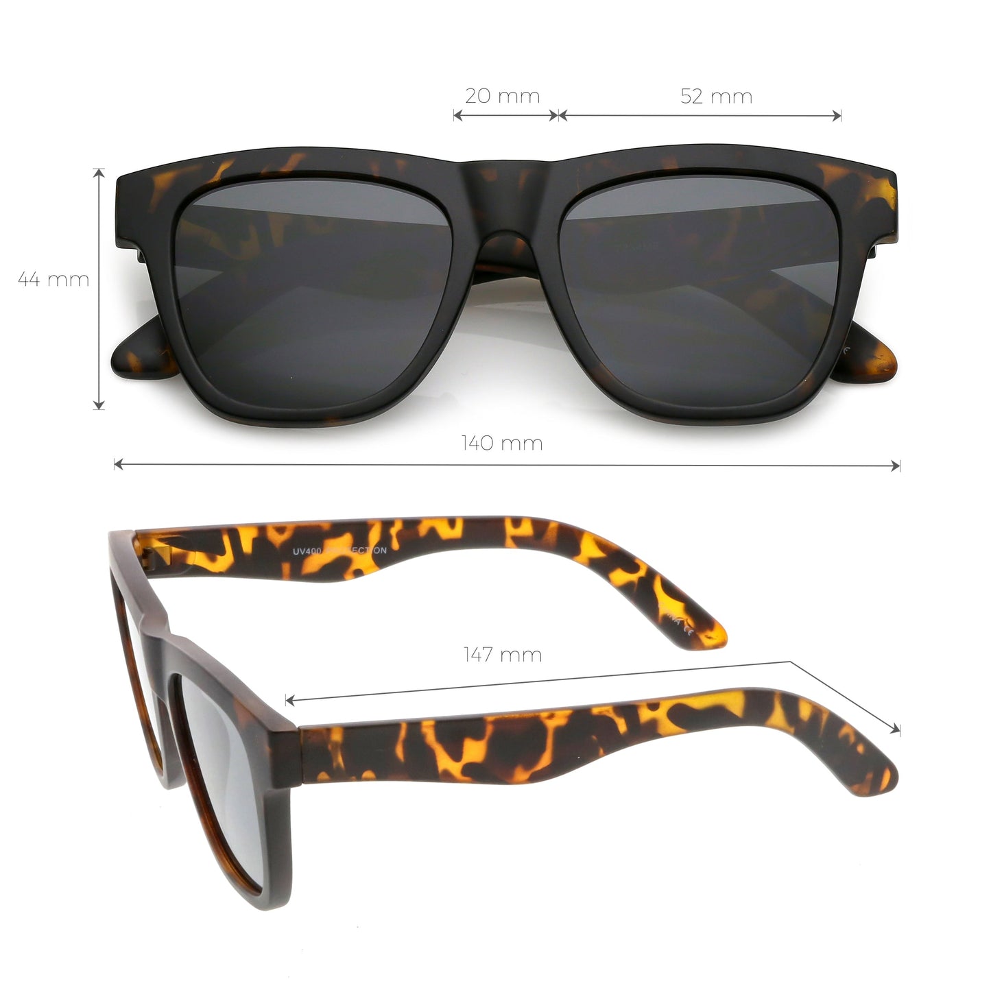 Classic Thick Arms Flat Lens Square Horn Rimmed Sunglasses C286