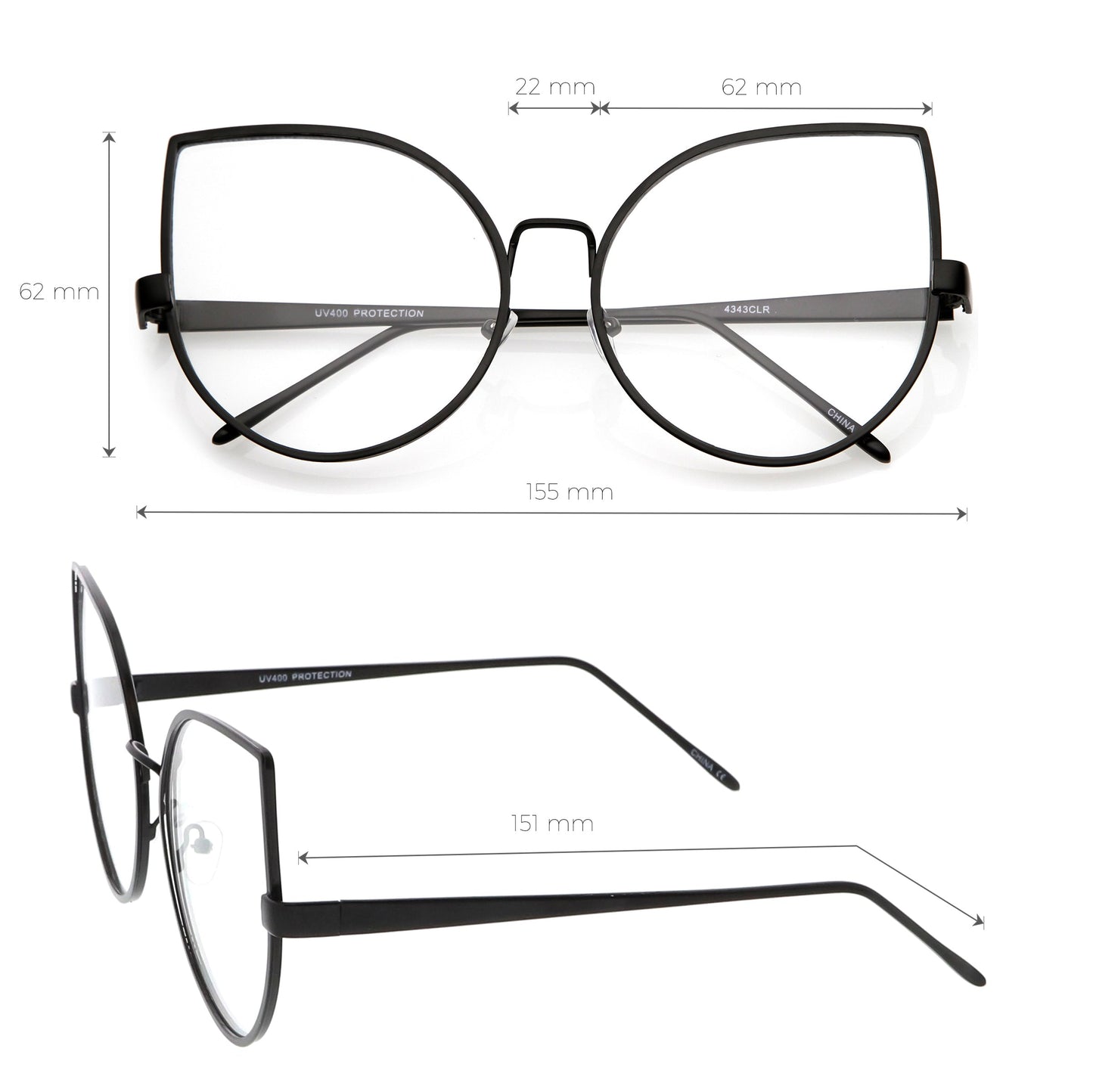 Blue Light Filtering Women's Oversize Modern Clear Flat Lens Cat Eye Glasses C337