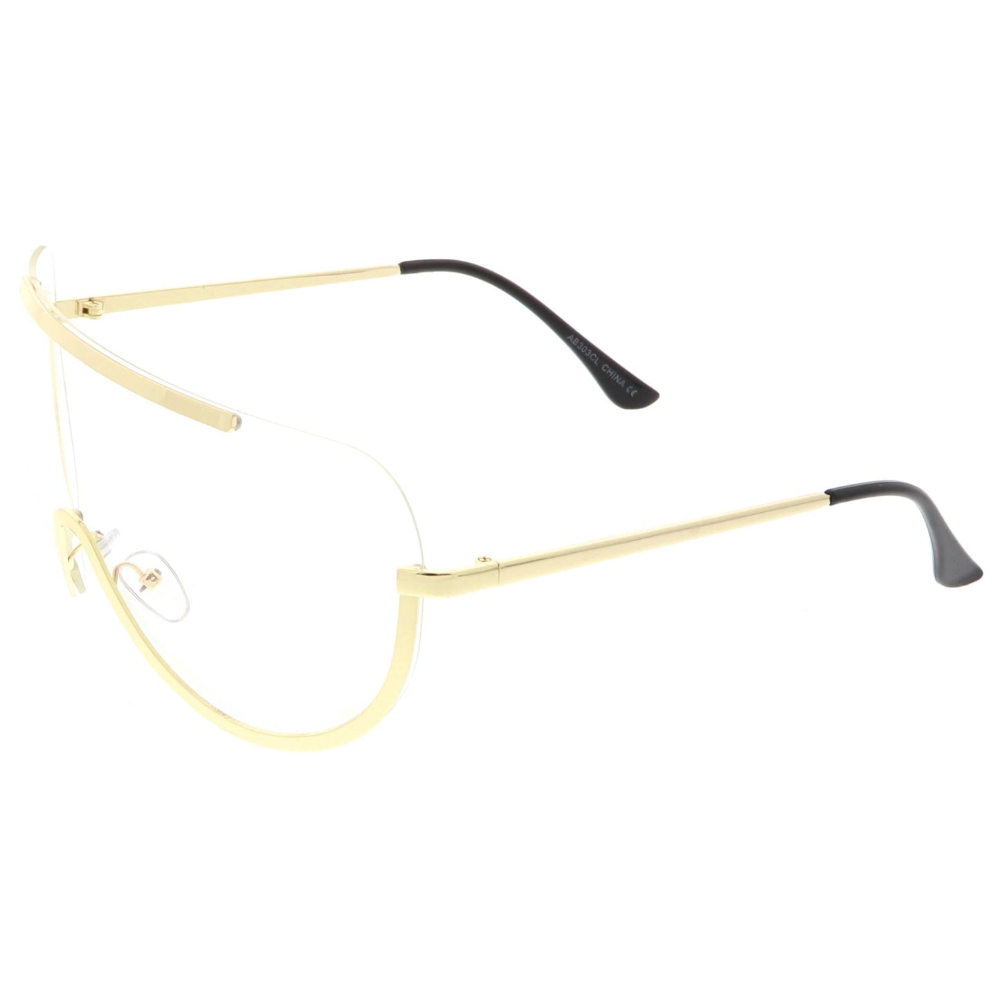 Oversize Semi Rimless Metal Trim Shield Blue Light Glasses C460