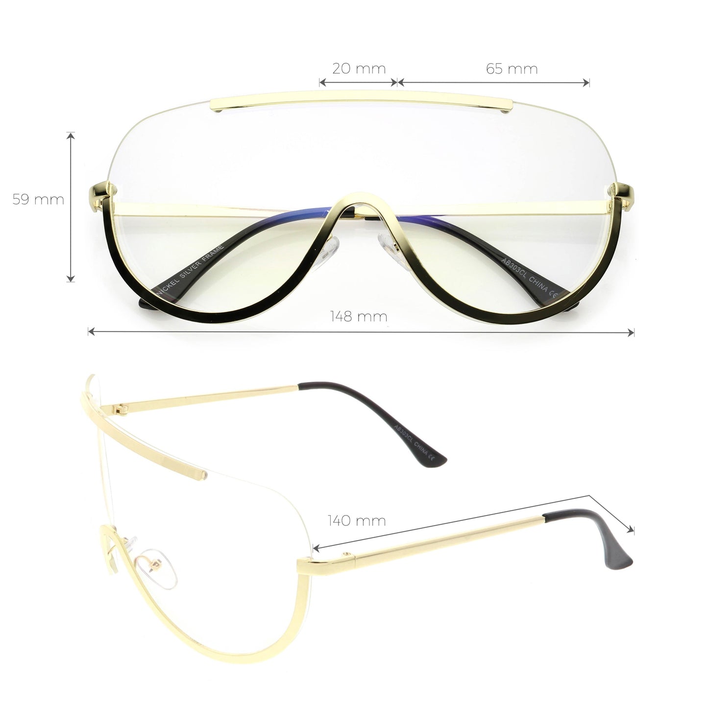 Oversize Semi Rimless Metal Trim Shield Blue Light Glasses C460