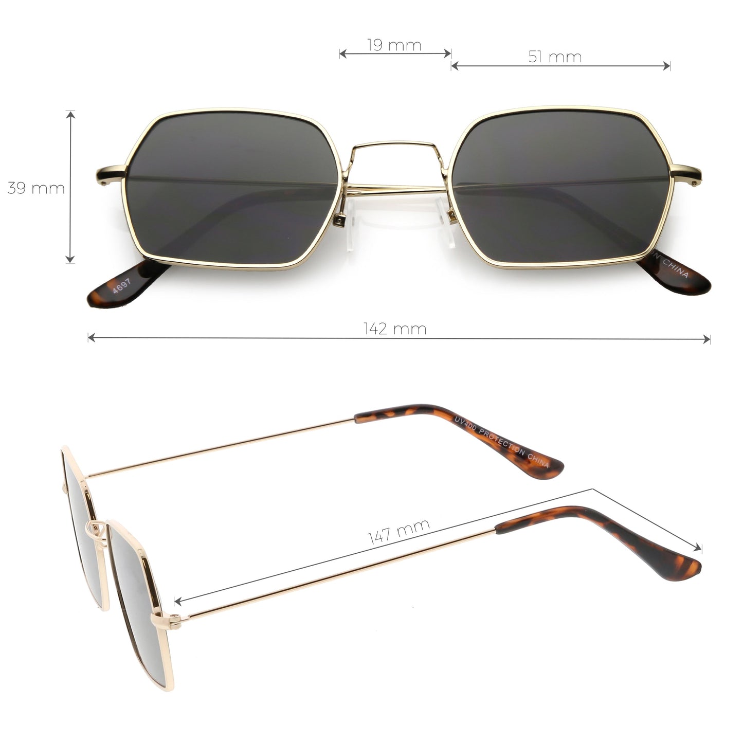 Ultra Slim Metal Hexagon Geometric Sunglasses C633