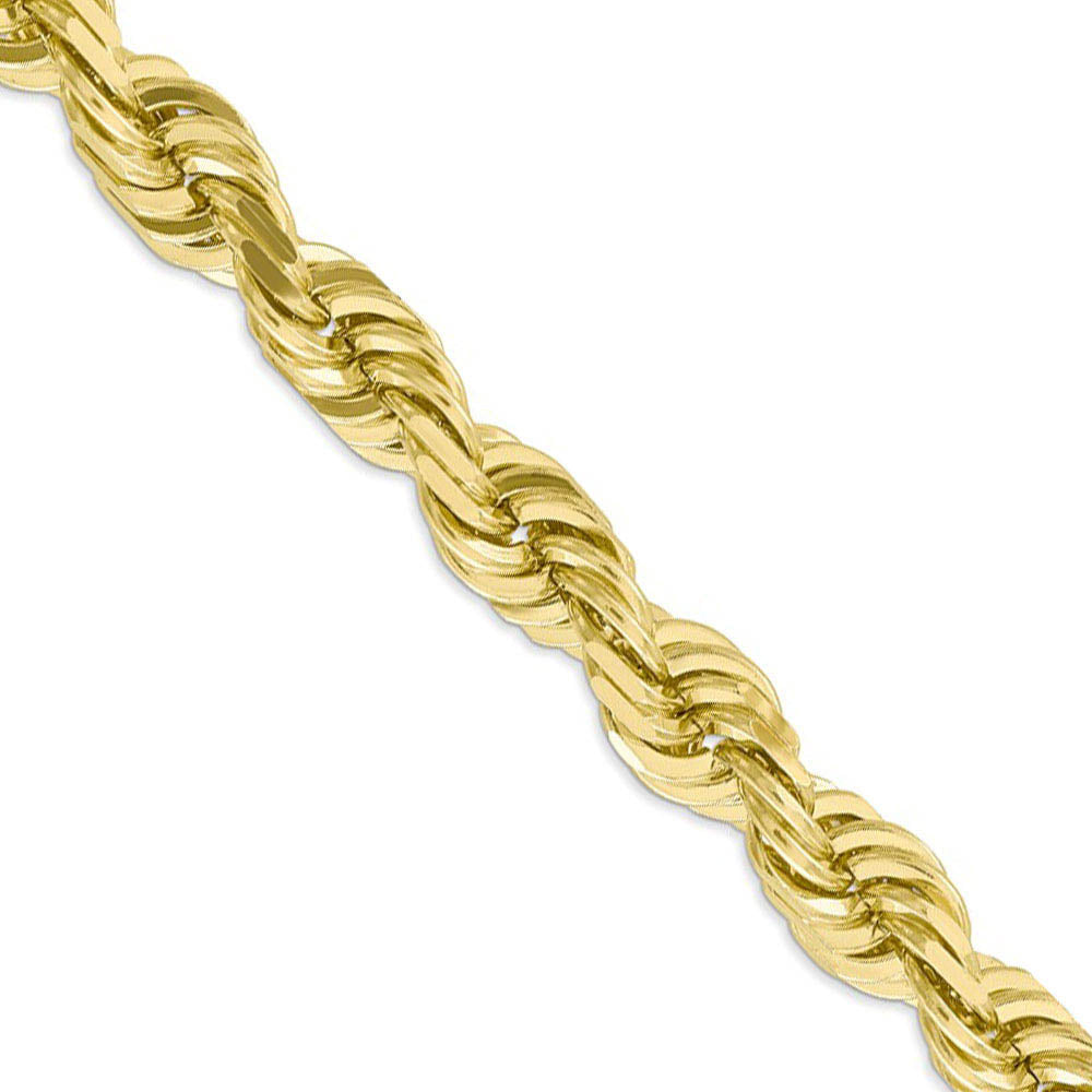 Men's 10mm 10k Yellow Gold Diamond Cut Solid Rope Chain Necklace