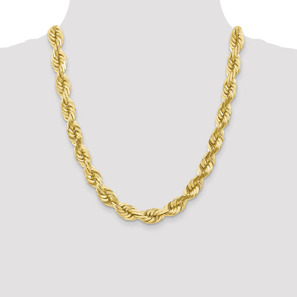 Men's 10mm 10k Yellow Gold Diamond Cut Solid Rope Chain Necklace