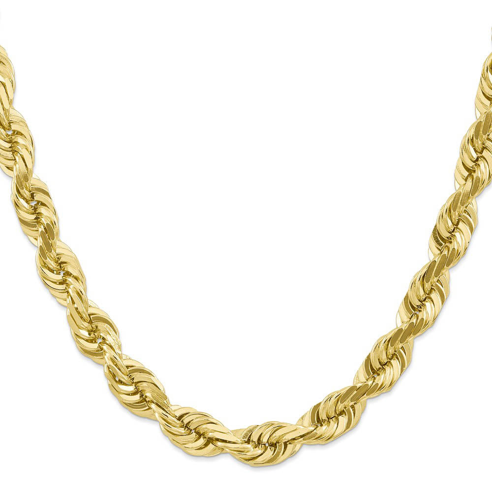 Men's 10mm 10k Yellow Gold Diamond Cut Solid Rope Chain Necklace