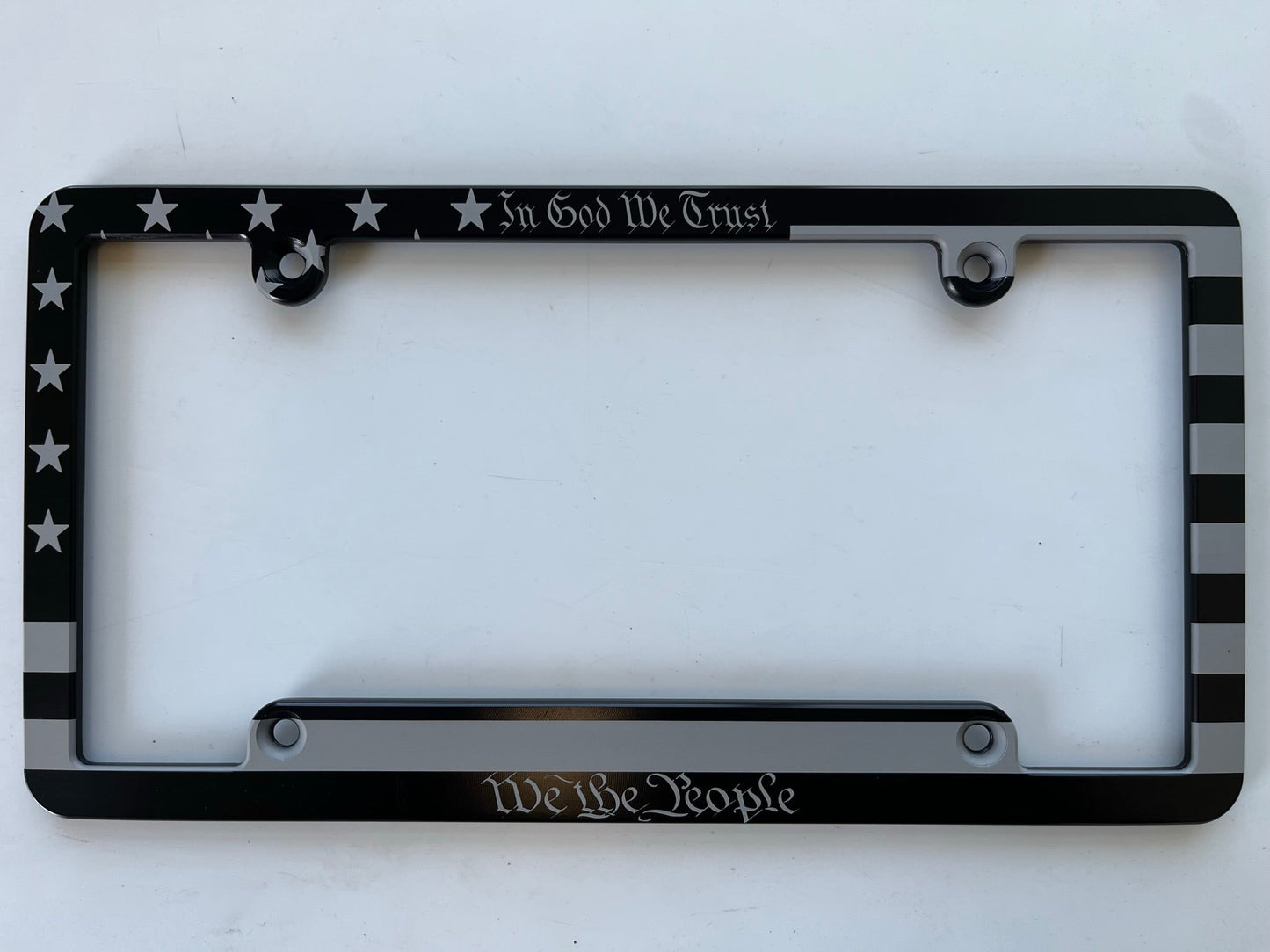 American Flag We The People In God We Trust Billet Aluminum License Plate Frame