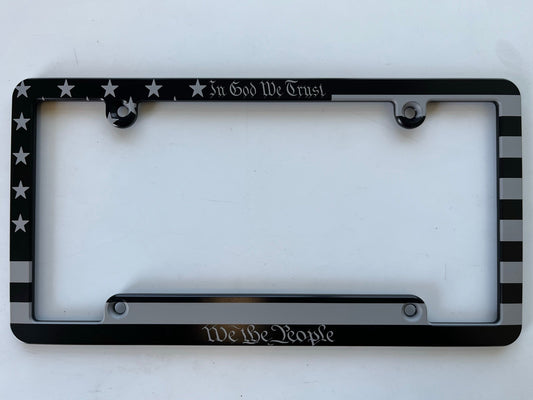 American Flag We The People In God We Trust Billet Aluminum License Plate Frame