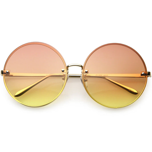 Women's Oversize Round Rimless Color Two Tone Sunglasses C985