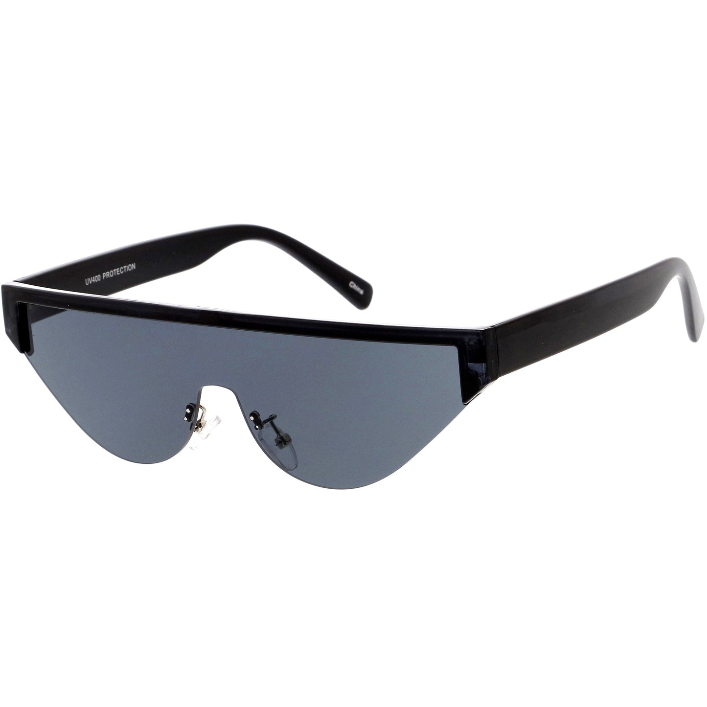 Bold Color Trim Flat Top Futuristic Semi Rimless Cat Eye Shield Sunglasses C999