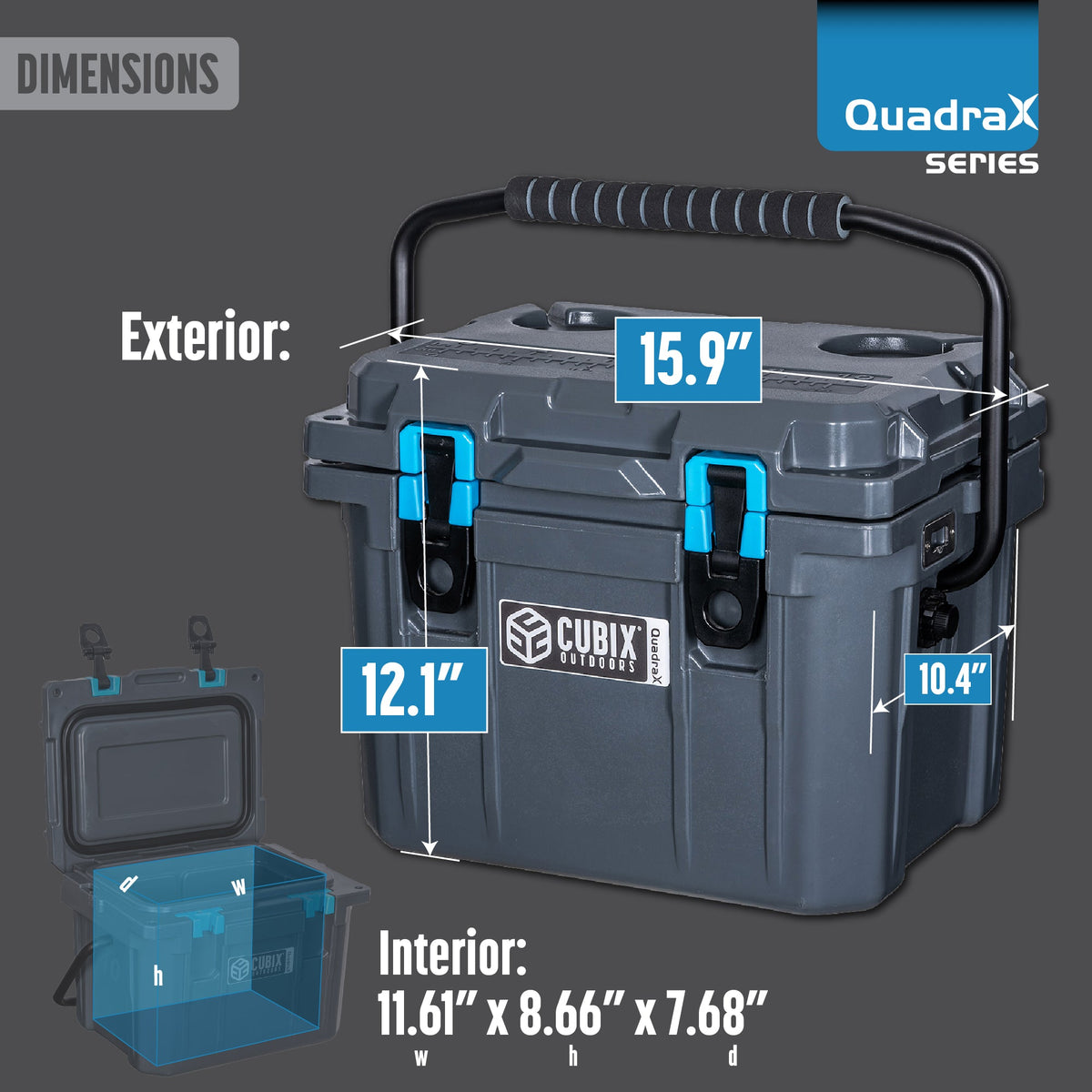 QuadraX 10QT Personal Cooler – Rotomolded Hard Cooler with 72-Hr Ice Retention & Lifetime Warranty