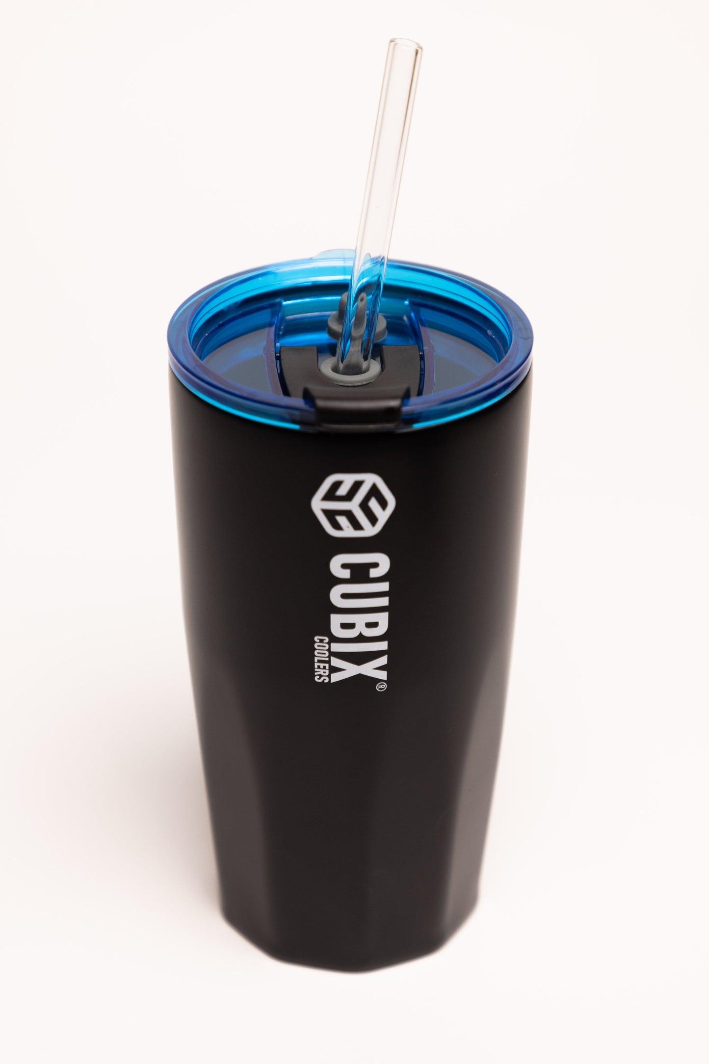 Cubix Outdoors 20oz Steel Insulated Tumbler with Dual-Function Lid-Charcoal w/ Blue Lid