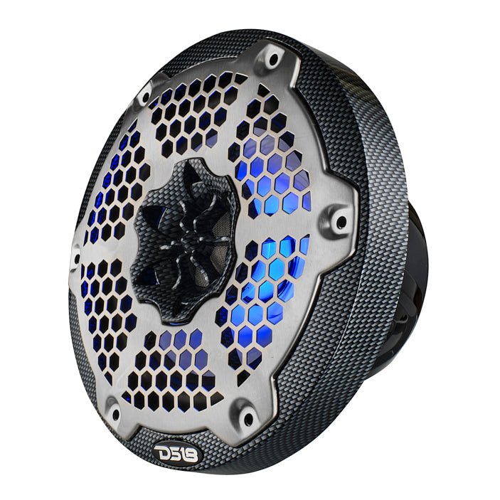 NXL 6.5" 2-Way Coaxial Marine Speaker With LED RGB Lights 100 Watts Rms 4-Ohm - Black Carbon Fiber