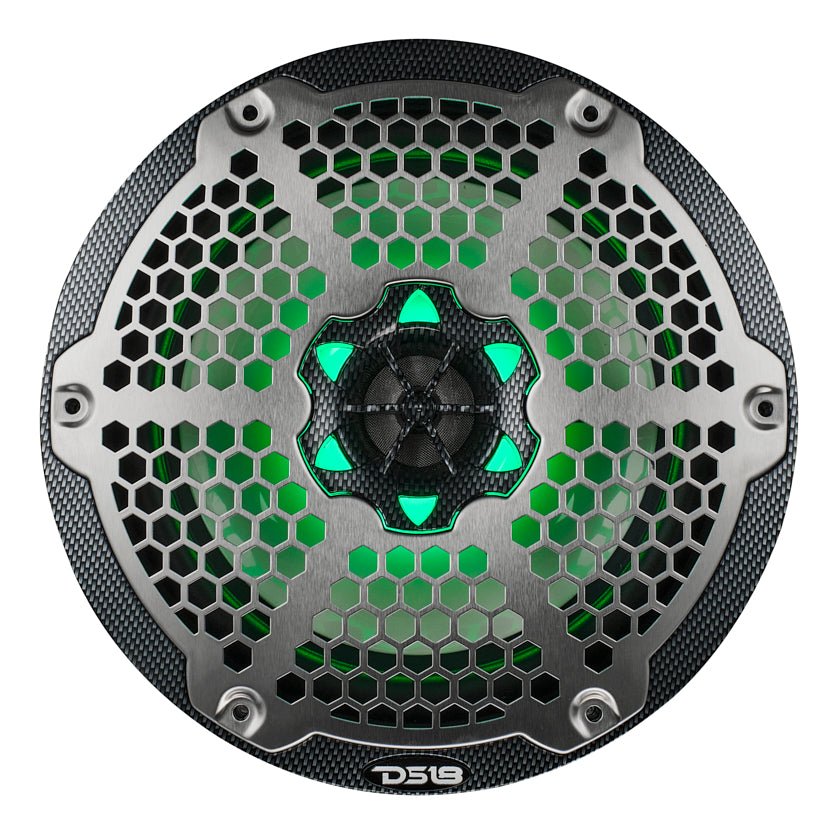 NXL 8" 2-Way Coaxial Marine Speaker With LED RGB Lights 125 Watts Rms 4-Ohm - Black Carbon Fiber