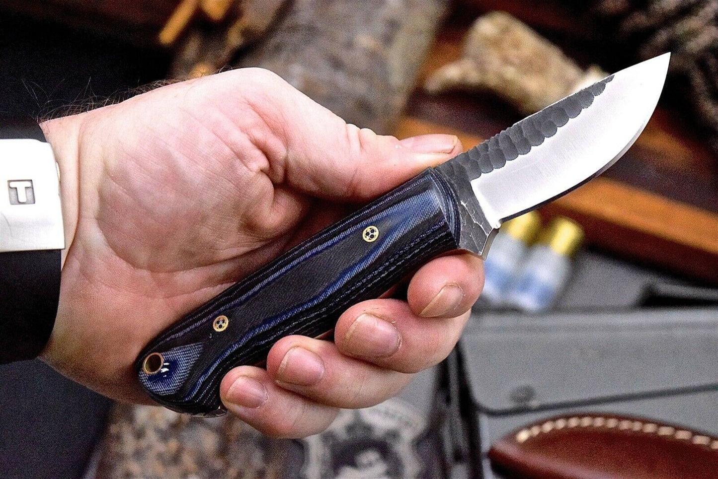 Custom Handmade Hammered VG10 Stainless Small Hunter Camping Blade Camp Knife