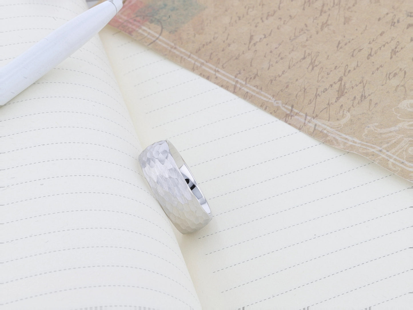 CHANDLER Domed Hammered Finish White Tungsten Ring - 6mm or 8mm