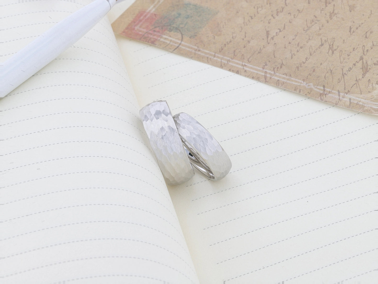 CHANDLER Domed Hammered Finish White Tungsten Ring - 6mm or 8mm