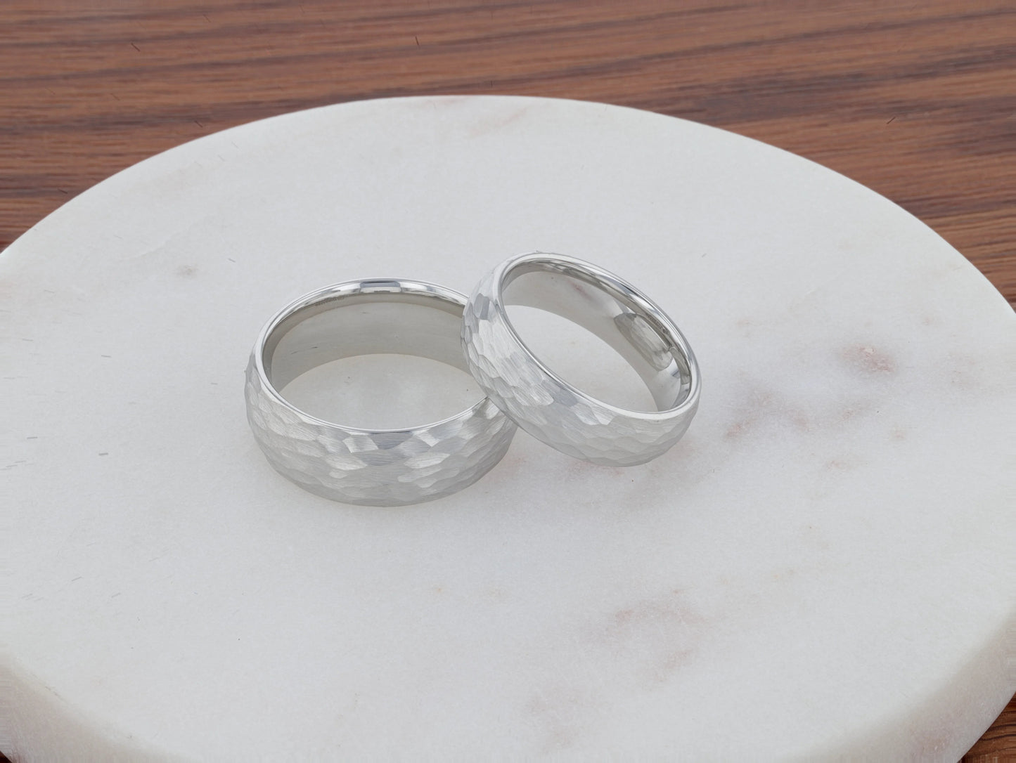 CHANDLER Domed Hammered Finish White Tungsten Ring - 6mm or 8mm