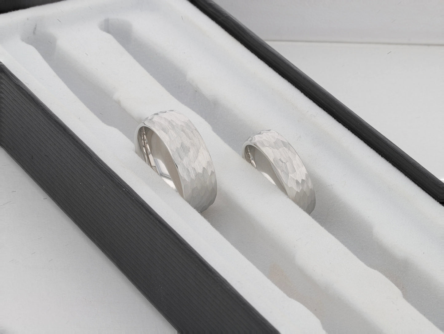 CHANDLER Domed Hammered Finish White Tungsten Ring - 6mm or 8mm