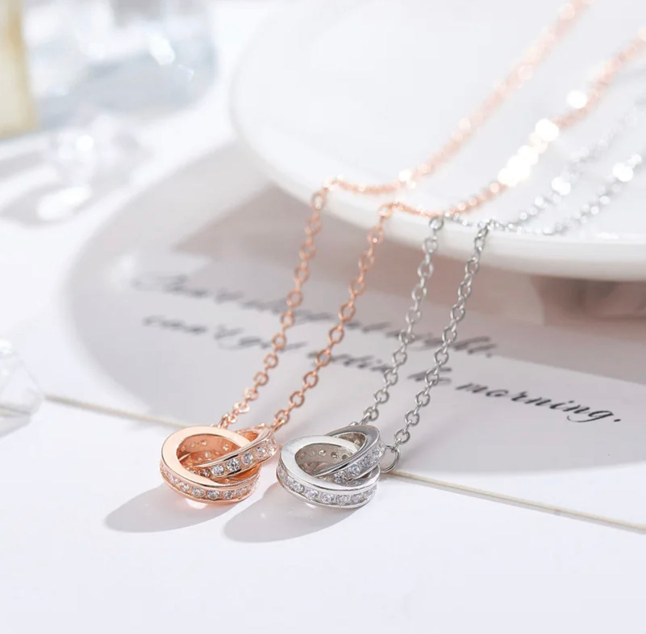 CHILLON - Double Sterling Silver & Zircon Necklace