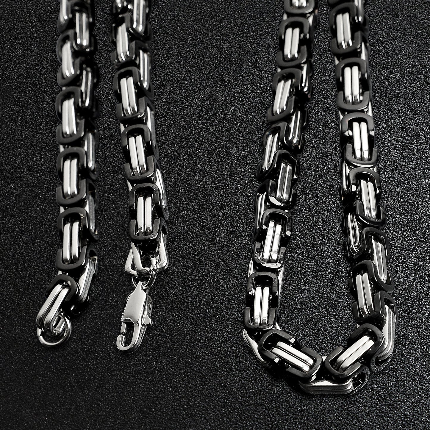Stainless Steel And Black Byzantine Chain Necklace