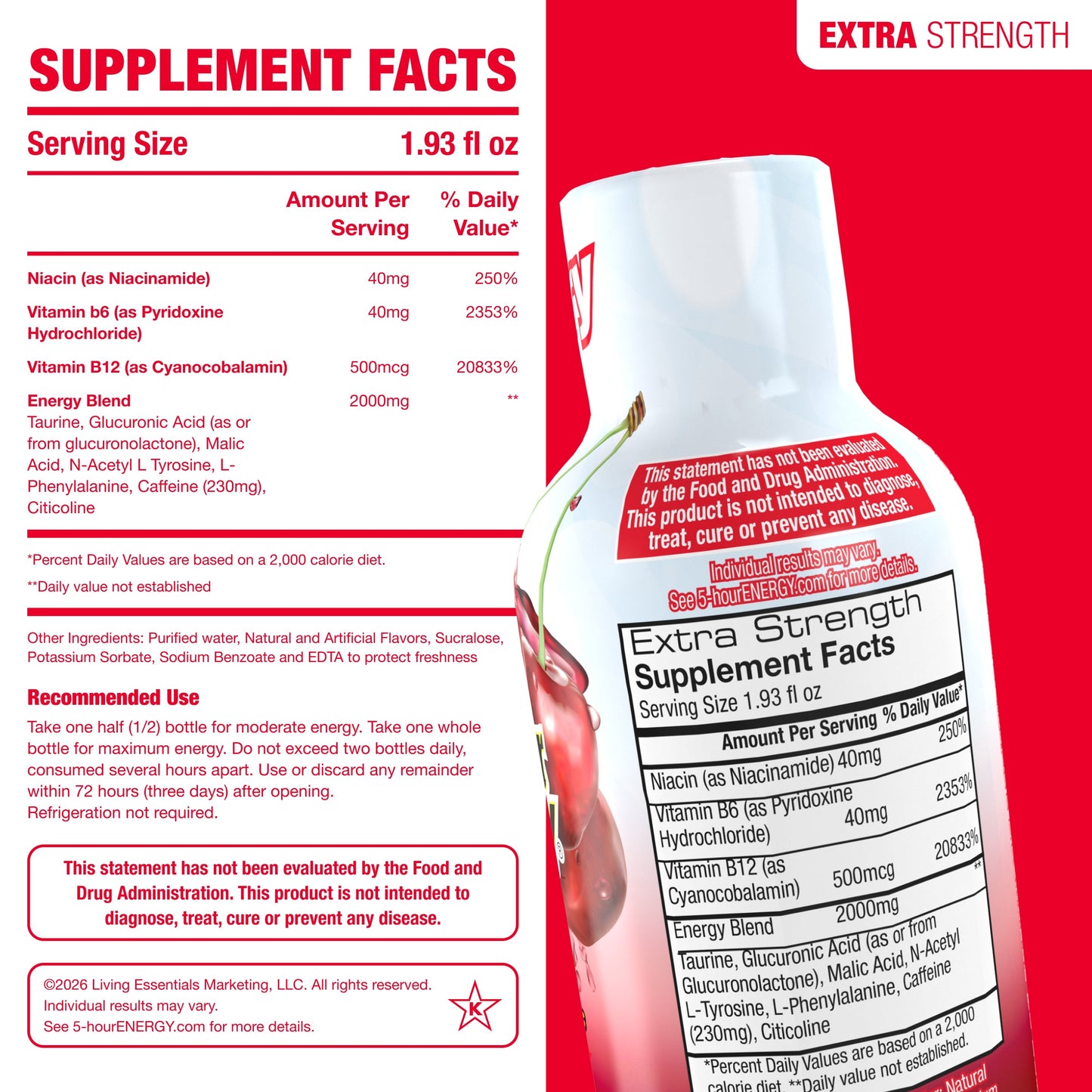 24 Pack 5-hour ENERGY Extra Strength Shots, Cherry Flavor Flavor, 1.93 Fl Oz