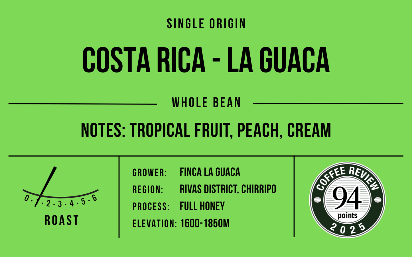 Costa Rica La Guaca Natural Processed, Light Roast - Microlot