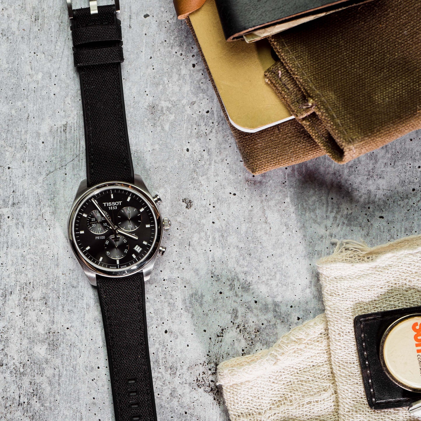 Black Cordura Fabric And Silicone Hybrid Watch Band