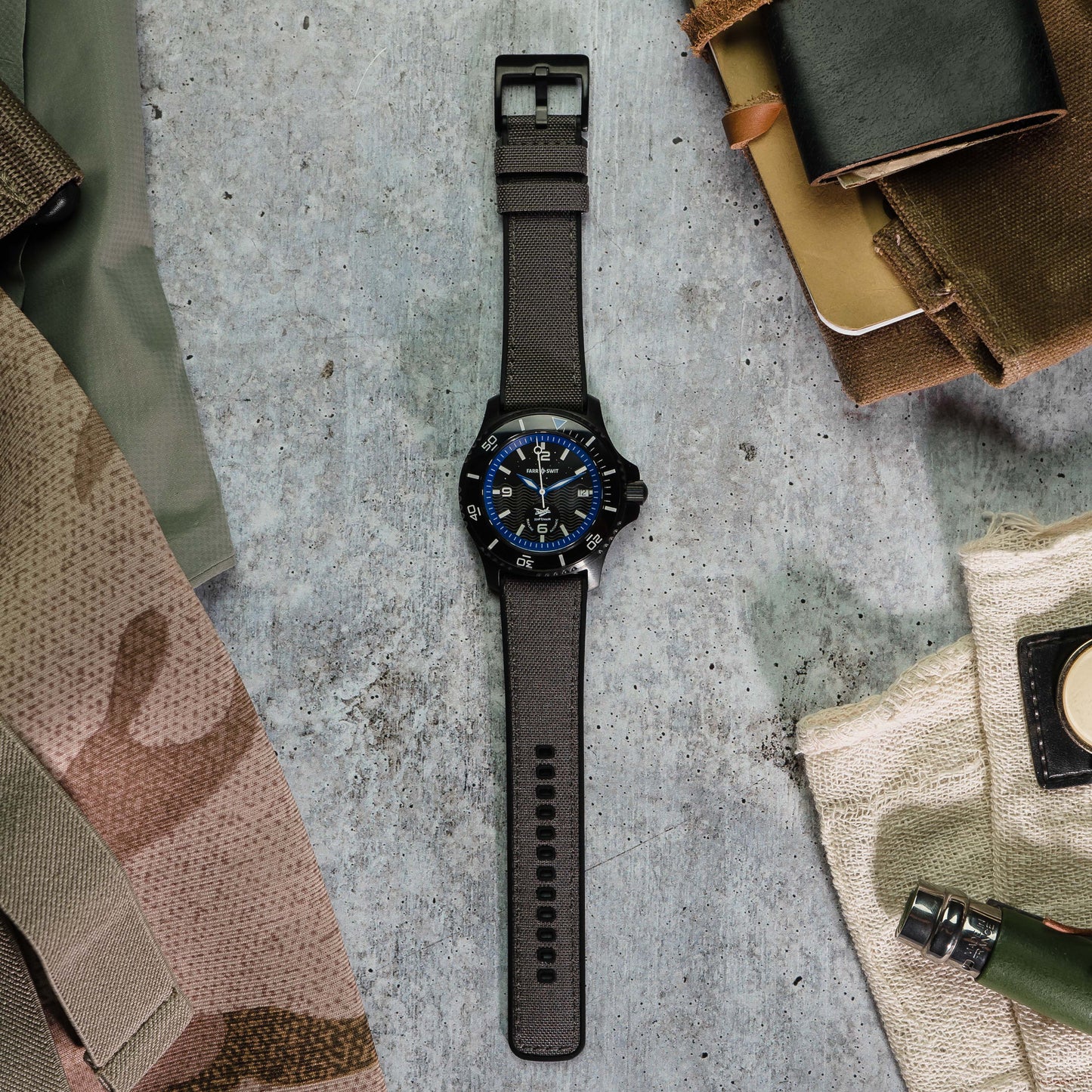 Smoke Grey Cordura Fabric And Silicone Hybrid Watch Band