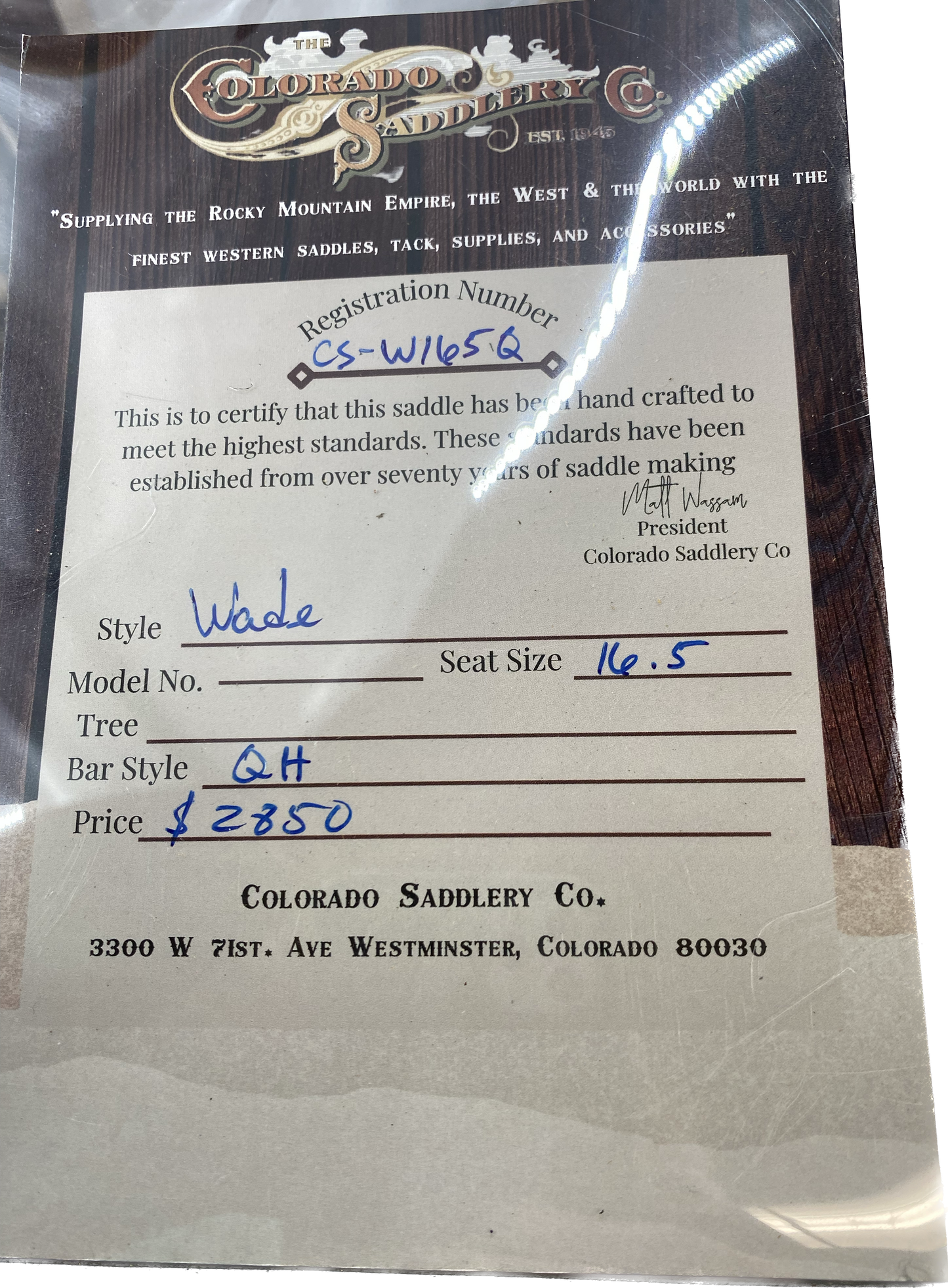 Colorado Saddlery Wade 15.5"