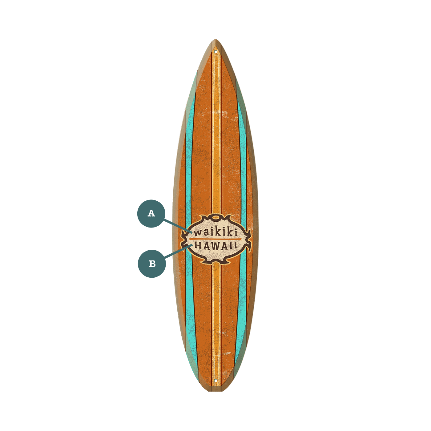 Waikiki Hawaii - Surfboard Wall Art