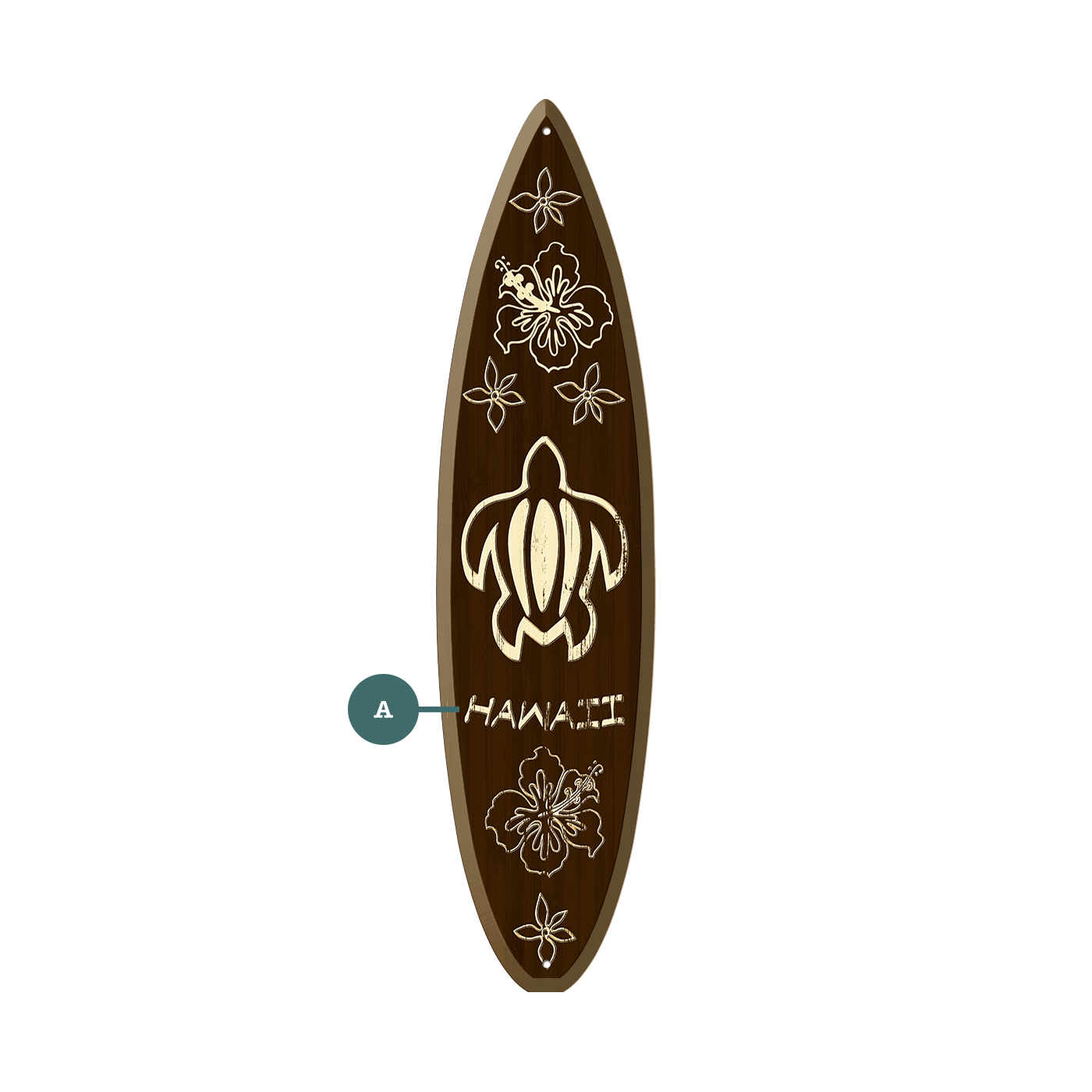 Sea Turtle and Hawaiian Hibiscus - Surfboard Wall Art
