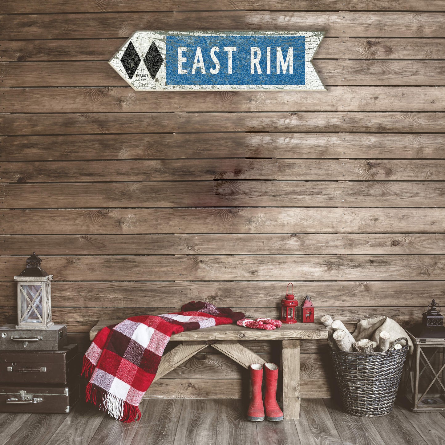 Ski Run Difficulty Arrow: Double Black - Wood Wall Decor