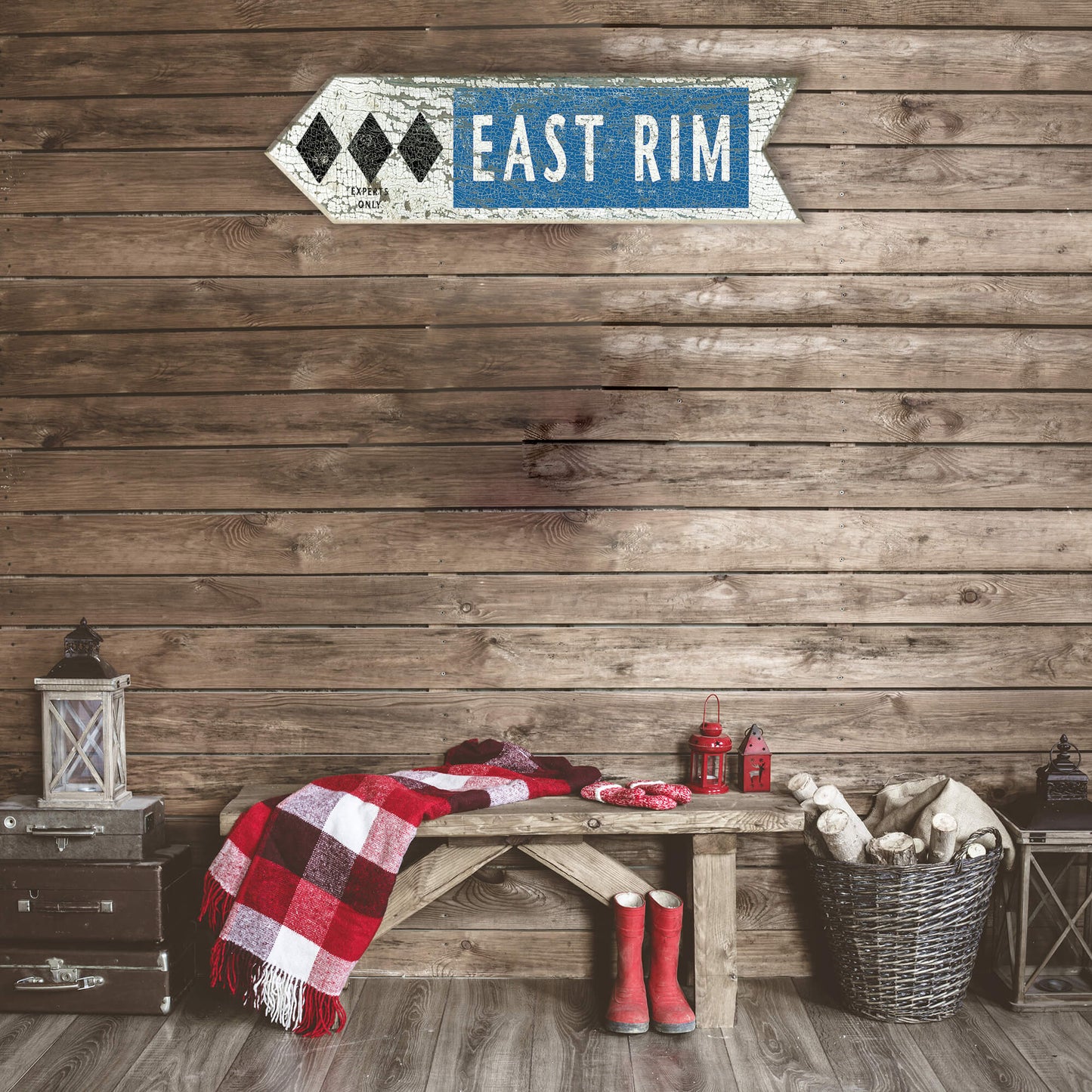 Ski Run Difficulty Arrow: Triple Black - Wood Wall Decor