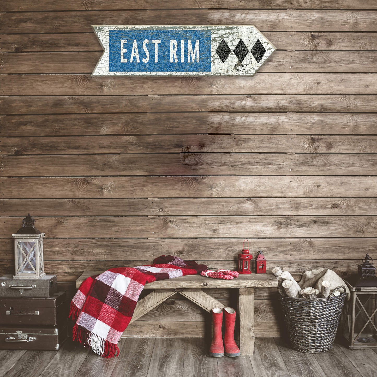 Ski Run Difficulty Arrow: Triple Black - Wood Wall Decor