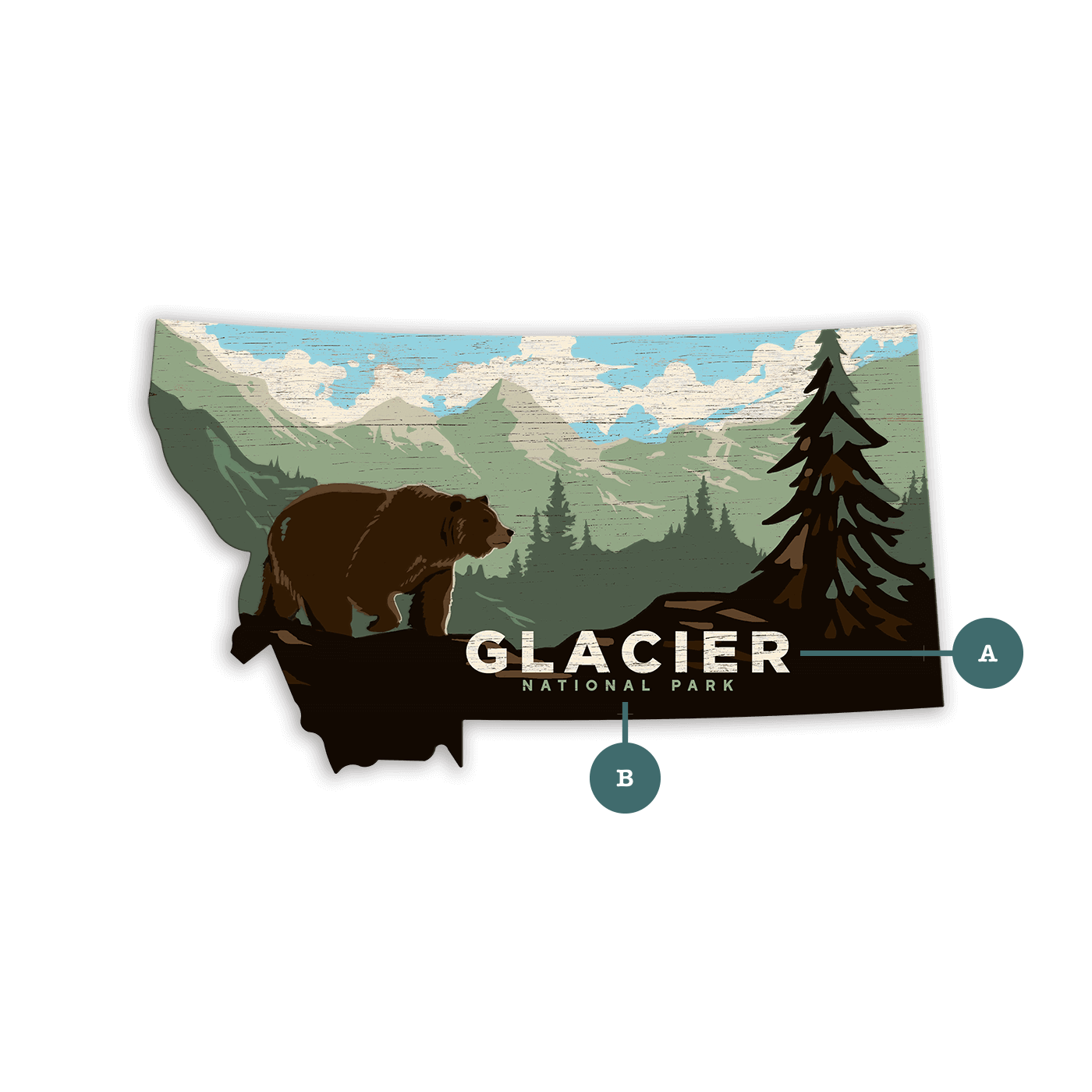 Glacier National Park Montana Cutout Sign - Shaped Wall Art