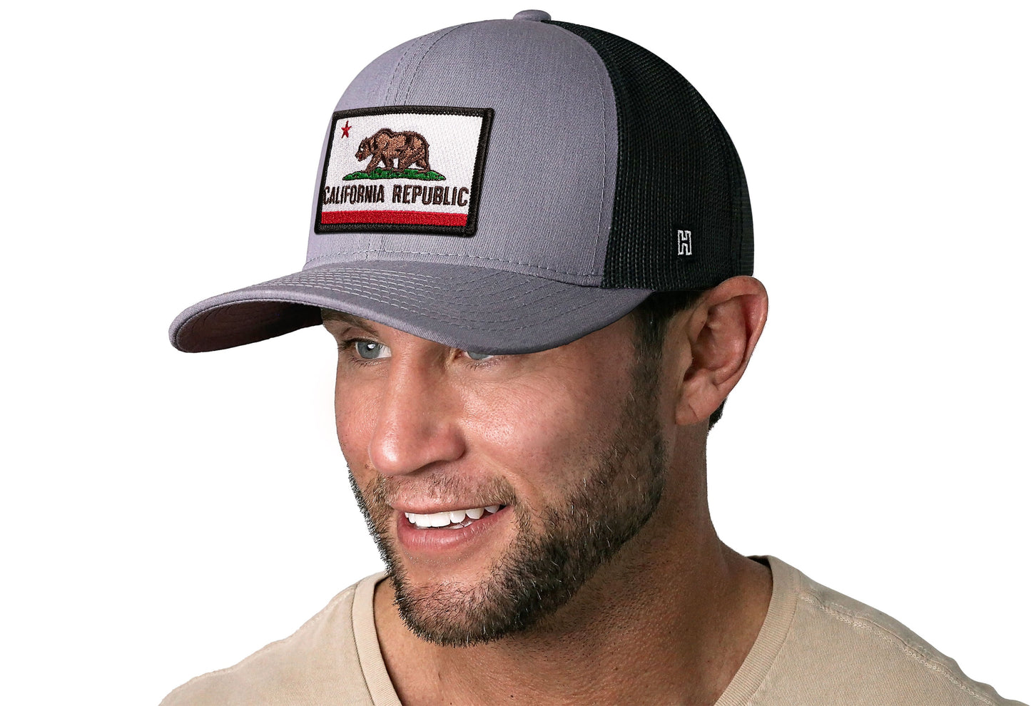 California Flag Trucker Hat  |  Gray-Black CA Snapback