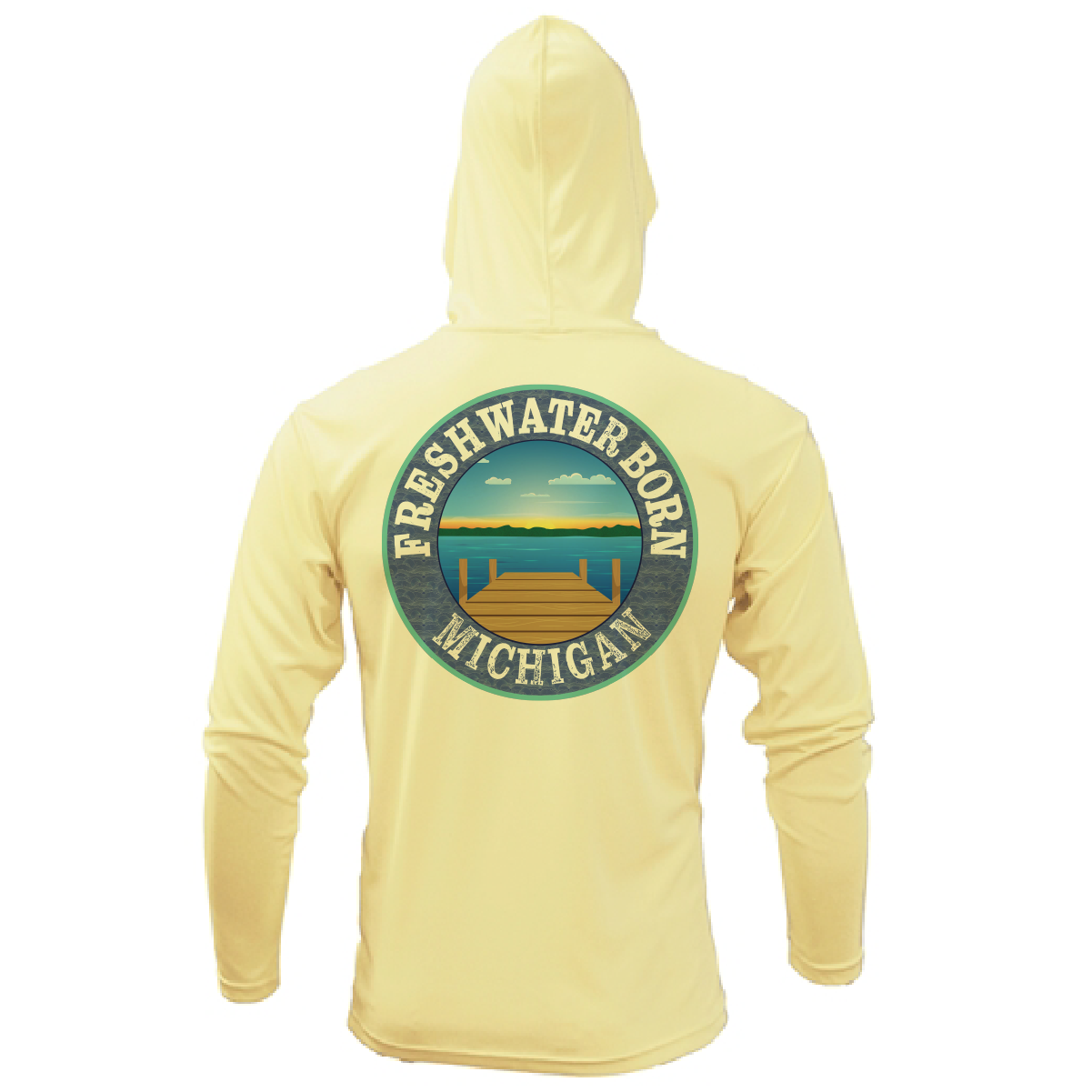 Michigan Freshwater Born Women's Linear Logo Long Sleeve UPF 50+ Dry-Fit Hoodie