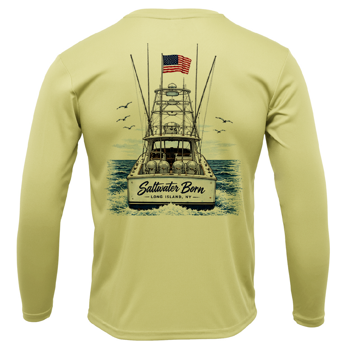Long Island, NY Saltwater Born Sportfish Men's Long Sleeve UPF 50+ Dry-Fit Shirt