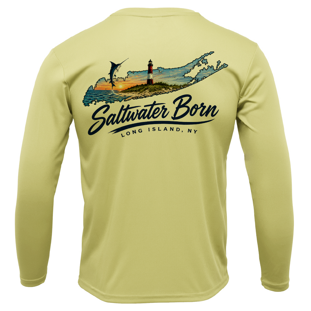Long Island, NY Geography Men's Long Sleeve UPF 50+ Dry-Fit Shirt