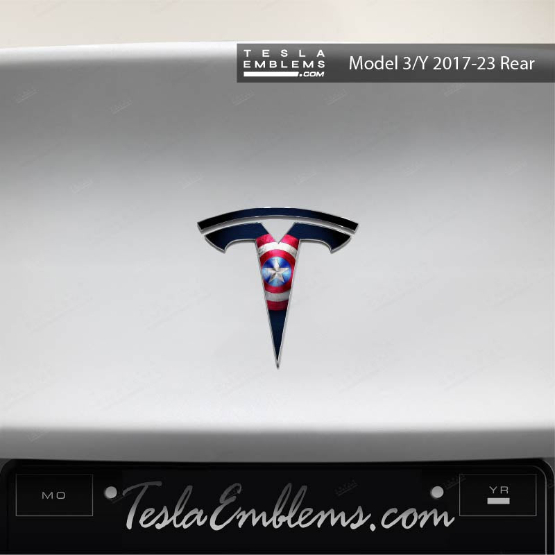 Captain America Tesla Emblem Decals (Front + Back) | Model Y
