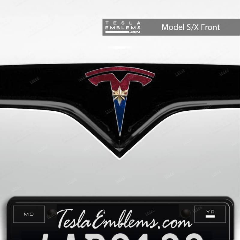 Captain Marvel Tesla Emblem Decals (Front + Back) | Model X