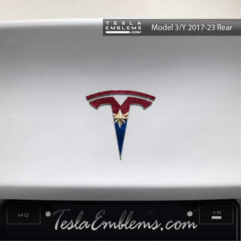 Captain Marvel Tesla Emblem Decals (Front + Back) | Model X