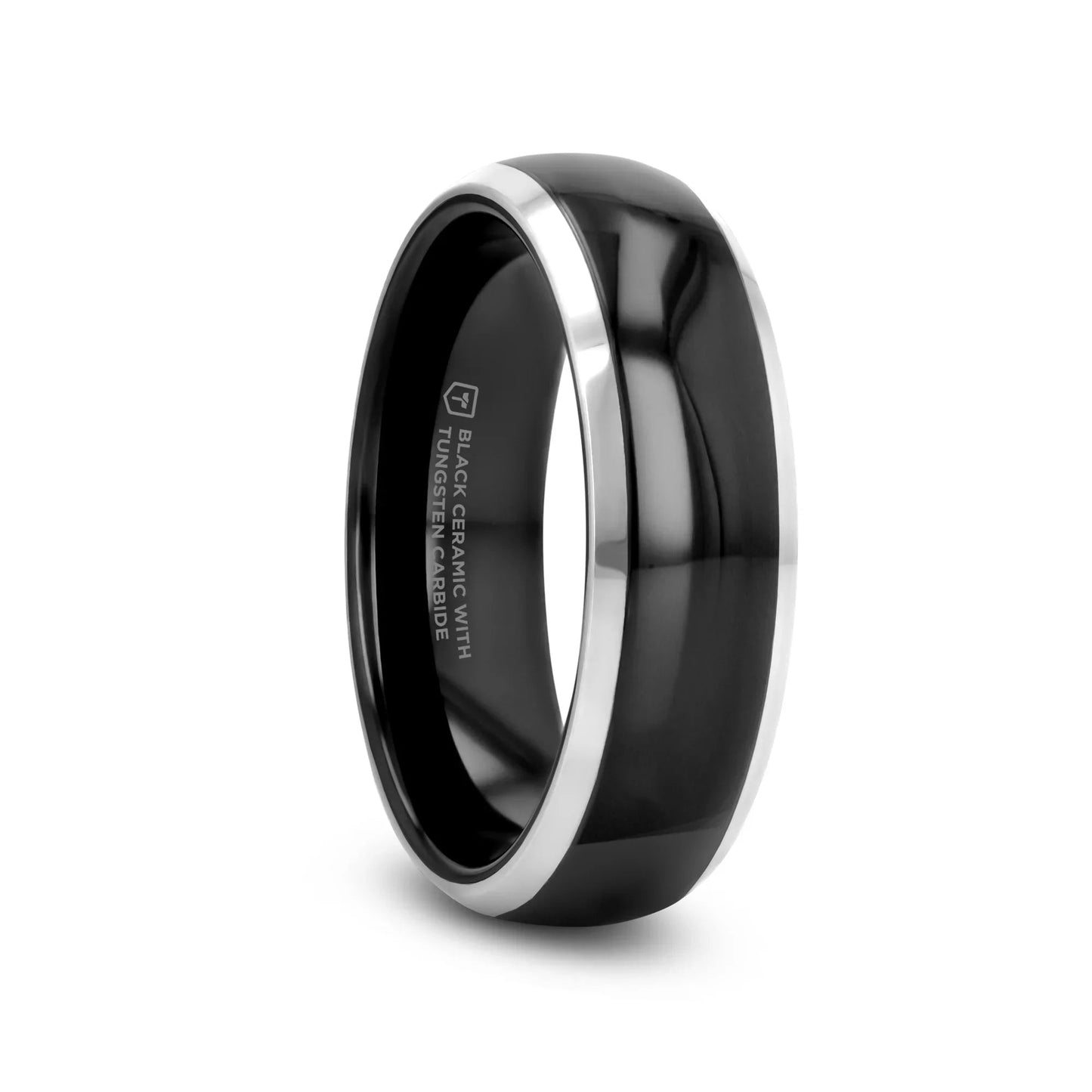 CARRERA Domed Black Ceramic and Tungsten Wedding Band, Comfort Fit — 6mm to 10mm
