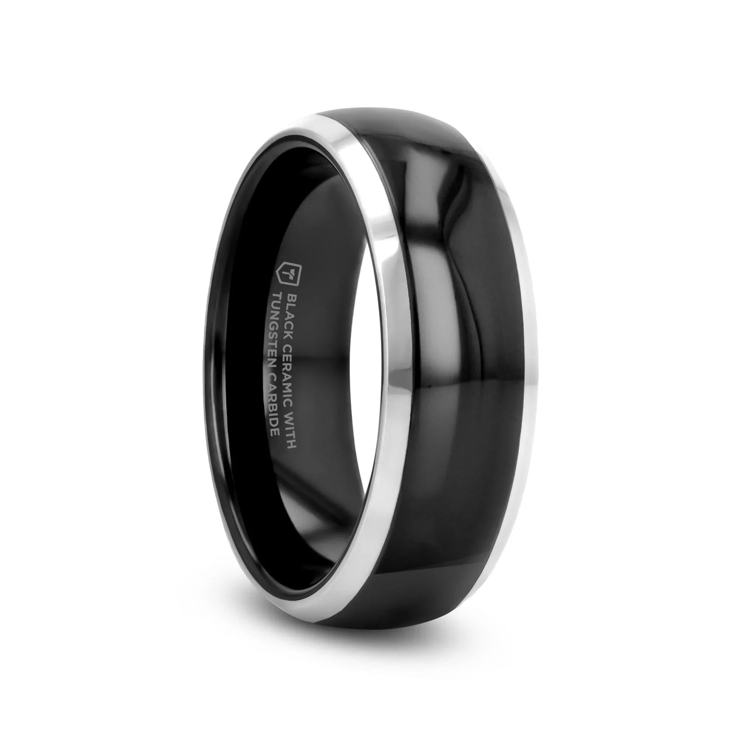 CARRERA Domed Black Ceramic and Tungsten Wedding Band, Comfort Fit — 6mm to 10mm