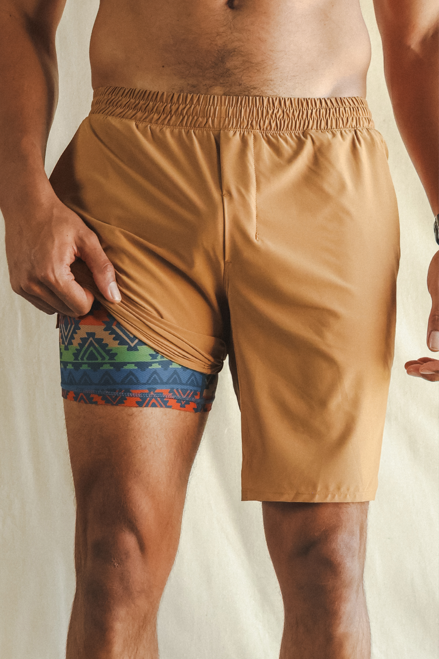 The Casual Thigh Day | Khaki Aztec Ball Hammock® 9 Inch Athletic Shorts