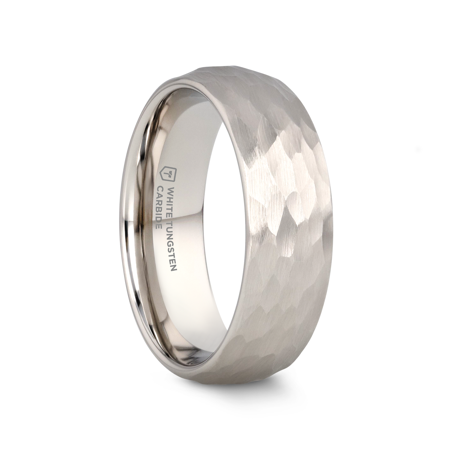 CHANDLER Domed Hammered Finish White Tungsten Ring - 6mm or 8mm